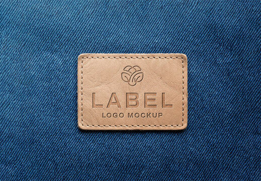 Embossed Leather Logo Patch Mockup on Blue Denim Background