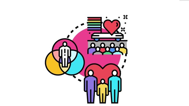 Bisexual community celebrating diversity and inclusion, with people on a parade float featuring a rainbow flag and heart, embodying love and sexual identity