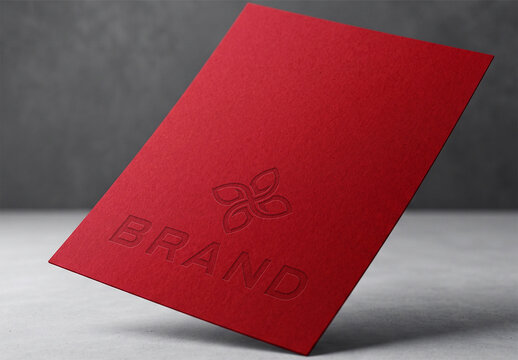 Red Paper Debossed Logo Mockup