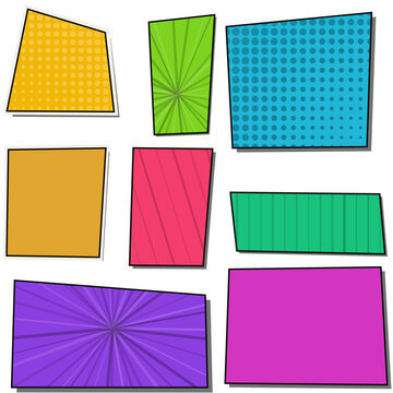 Set of colorful hand drawn doodle rectangles with various geometric patterns and vibrant pop art textures isolated on transparent background