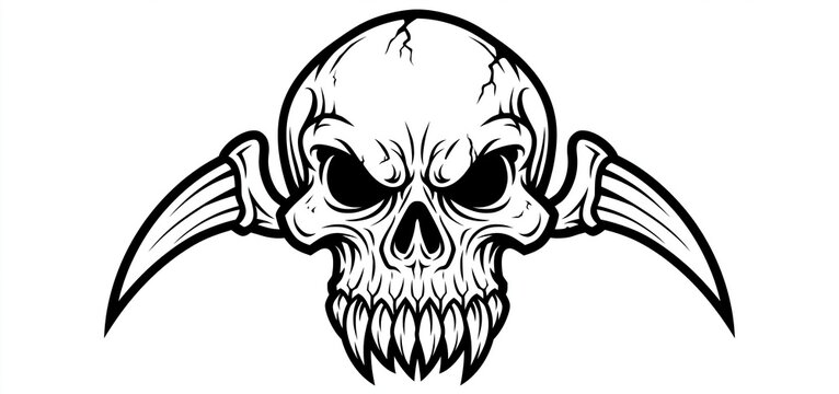 A striking skull featuring sharp teeth centered against a plain background, perfect for bold gaming designs.