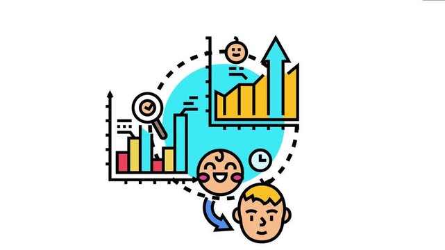 Human growth progression marker tracking life stages from baby to child, development and age metrics using a time based data visualization concept