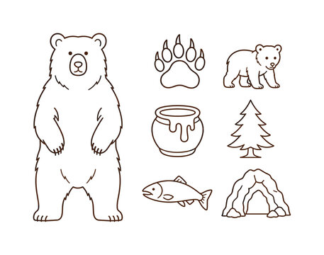 Cute bear icons and symbols for nature and wildlife themes