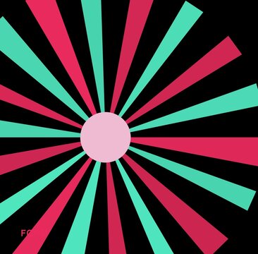 Vibrant abstract geometric background with pink and turquoise sunburst rays radiating outward