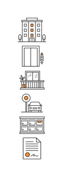 Collection of modern icons representing apartment living and amenities