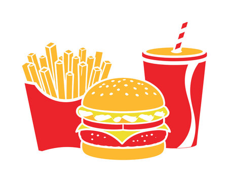 Classic fast food combo meal with burger, fries, and a soda drink