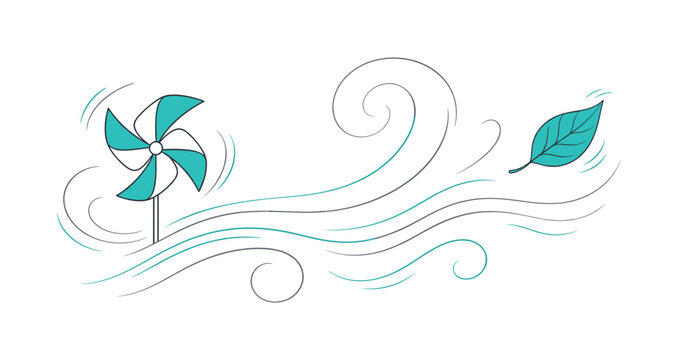 Pinwheel and leaf blowing in the wind, simple illustration