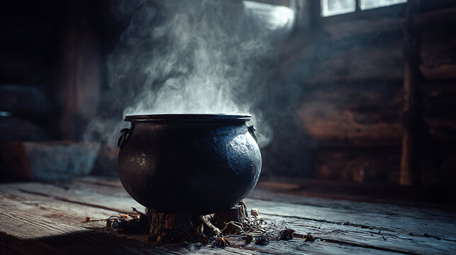 Witch pot on fire 