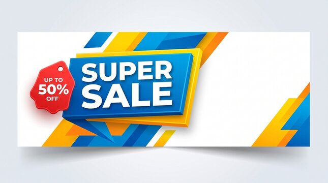 Super SALE Banner with Bold Red Discount Tag and Dynamic Retail Promotion Background
