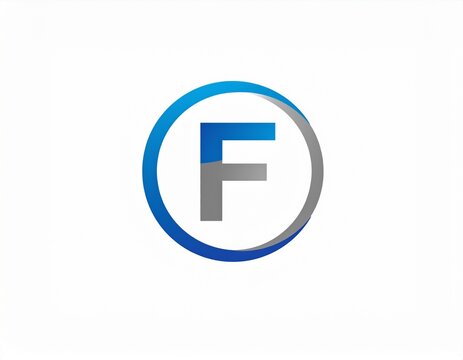 Modern blue and gray letter F logo in a circular swoosh. Professional corporate identity and business branding symbol on white background.
