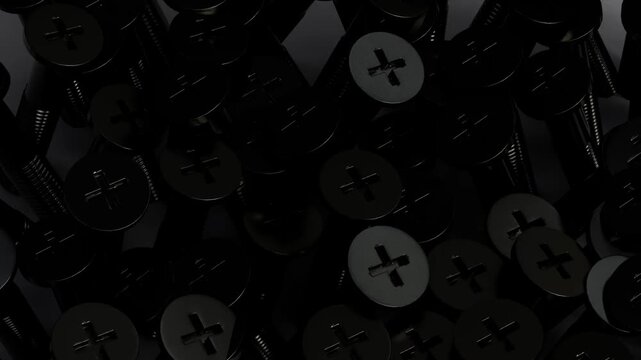 Pile of Dark Metallic Hardware Screws for Industrial Construction and DIY