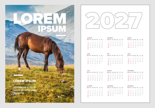 2027 Calendar Layout Template with Photo Placeholder - front and back side