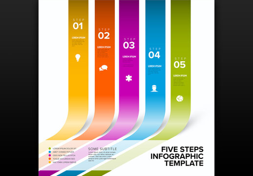 Five Steps Business Infographic Template with Colorful Vertical Ribbons