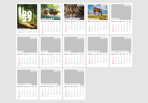 2027 Calendar Template with Photo Placeholders and Modern Layout