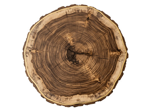 Crosssection of a tree trunk showing growth rings and natural texture funny animal emoji isolated on transparent background