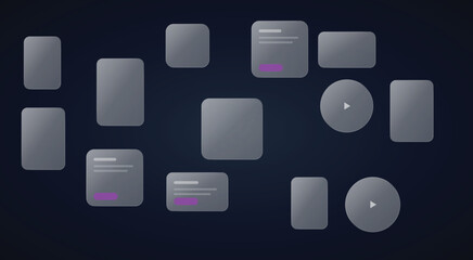 Fototapeta premium Glassmorphism ui elements arranged on a dark background. modern digital interface design concept