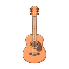 Naklejka premium Classic acoustic guitar with six strings isolated on white background.
