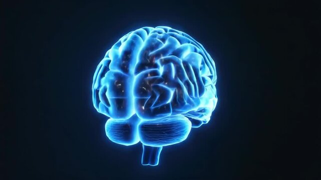 Neurological 3D rendering. Blue human brain with neurons.