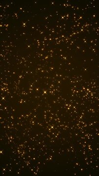 abstract dark luxury gold dust with golden glitter shiny stars lights and particles aslow animation, holiday christmas new year vertical social media motion background