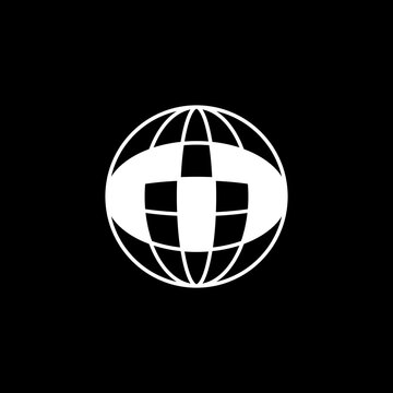 Elegant, futuristic 'M' inside a global grid sphere. Modern and unique for cyber security, cloud tech, and global logistics.