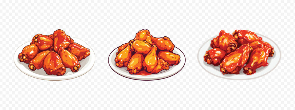 Delicious buffalo chicken wings fast food vector set