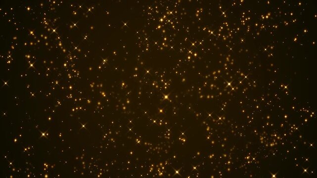 abstract dark luxury gold dust with golden glitter shiny stars lights and particles aslow animation, holiday christmas new year social media motion background