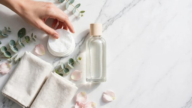 Luxury Skincare Flat Lay with Natural Ingredients and Greenery