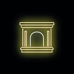 Fototapeta premium Fireplace glowing in yellow neon light on a black background, creating a cozy atmosphere