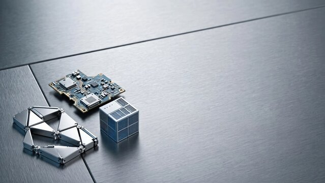 Solar Panel and Electronic Components on Metallic Surface
