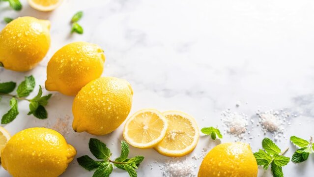 Vibrant Arrangement of Fresh Yellow Lemons on Marble