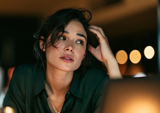 Young Woman Portrait with Thoughtful Expression and Warm Bokeh