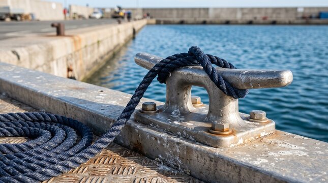 Stainless mooring cleat on a weathered aluminum dock