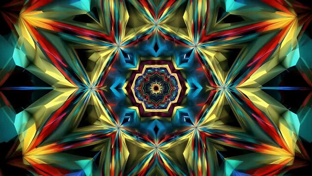A symmetrical 3D geometric render combining complex patterns and fluid movement ideal for music video overlays and artistic visual backgrounds