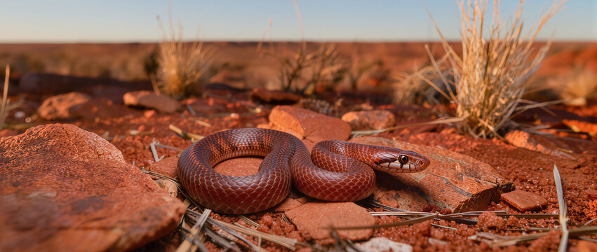 Pygmy Python Resting Among Red Rocks in Western Australian Habitat