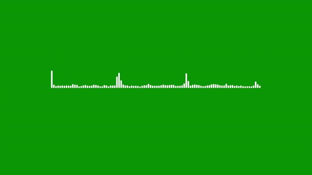 Animated white sound wave spectrum visualizer. Digital audio waveform digital frequency equalizer graphic. Pulsing music beats and elegant streaming display green screen 4k Apple Prores.