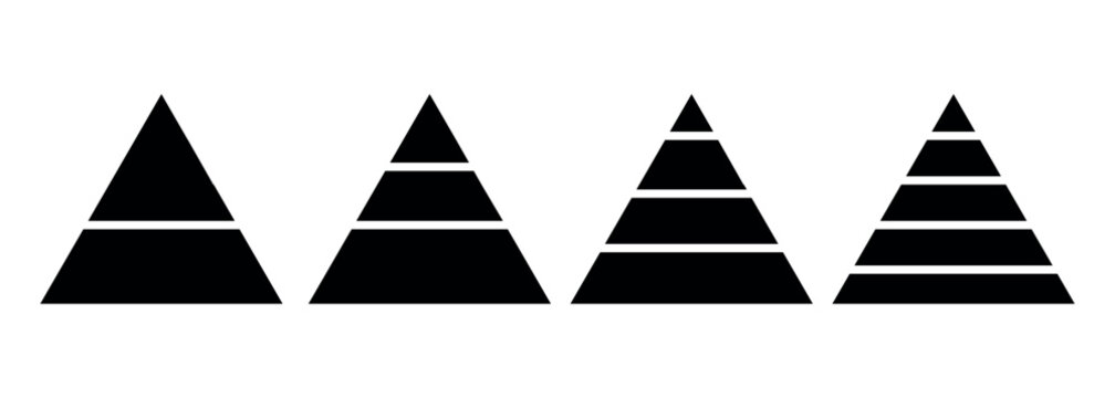 Black triangle chart infographic elements. Collection of business pyramid dark blue graph templates set. Vector illustration.	