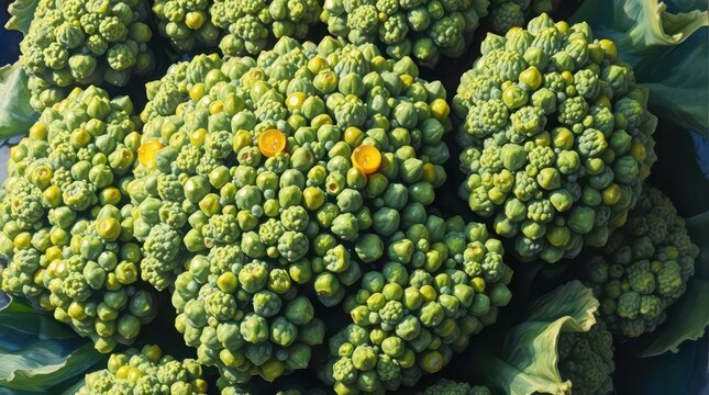 Oil painting of broccoli with disco ball texture. Vivid artistic vegetable food illustration.