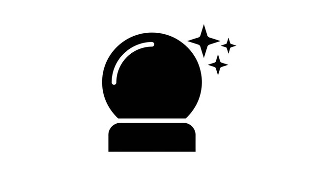 Crystal ball icon featuring simple black silhouette design for magical fortune telling or mystical future predictions