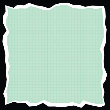 Square piece of light green grid paper with torn white edges on a transparent background