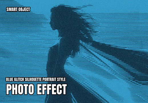 Blue Line Halftone Fashion Photo Effect Template