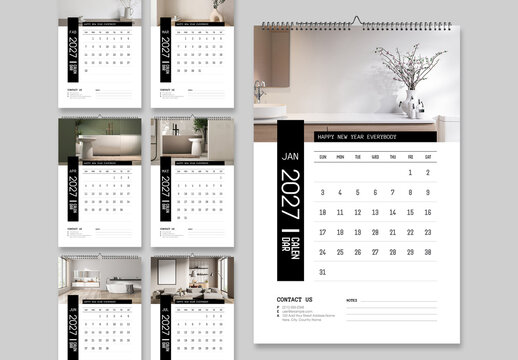 Minimal 2027 Calendar Template with Modern Interior Photography
