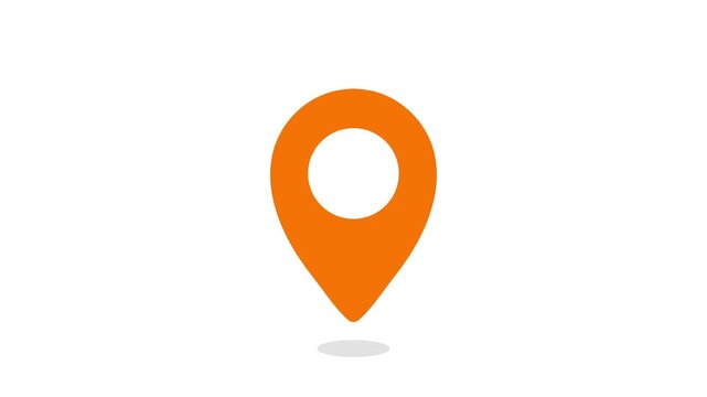 Orange map pin location marker animation on white background, navigation Geo location, 4K animation