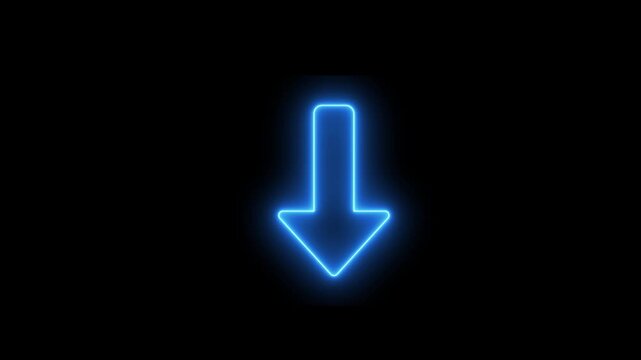 map pin animation, Glowing neon blue arrow pulsing on black background, for digital interface, pointer, 4K animation