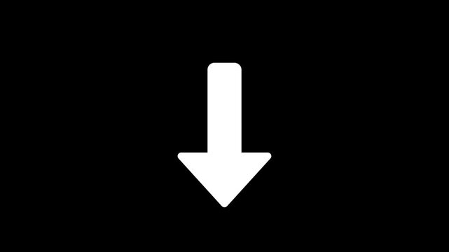 map pin animation, Minimalist white downward arrow animation on black background, for ui pointer, direction, 4K animation