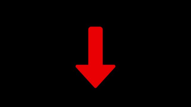 map pin animation, Red downward arrow animation on black background, for digital interface, pointer direction navigation, 4K animation