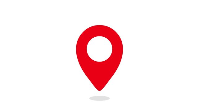 Red map location pin animation on white background, for navigation and, travel apps, 4K animation
