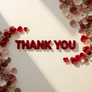 Red and White Rose Petal Thank You Floral Background