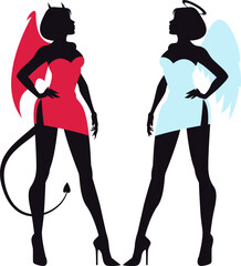 Naklejka premium silhouettes of female angel and female demon