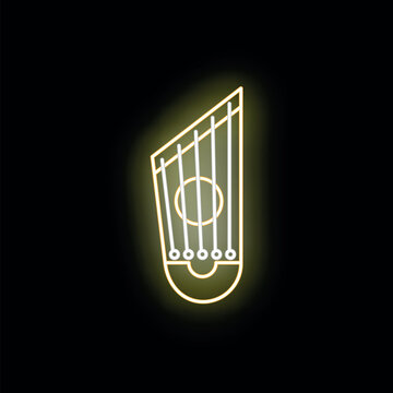 Traditional plucked string instrument displaying a vibrant neon glow