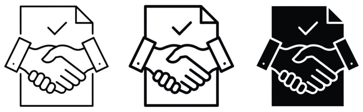 Agreement icons with handshake deal symbols for contracts approval business partnerships and negotiations